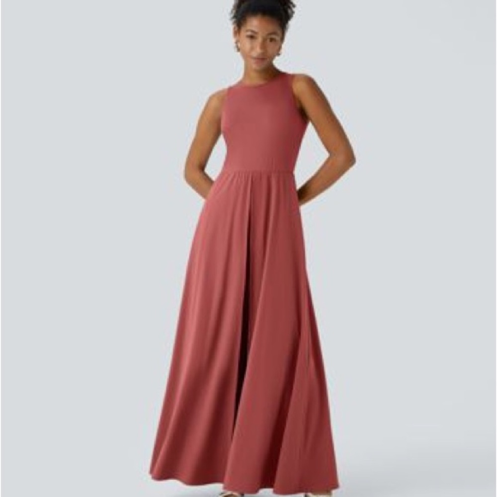 Elegant Sleeveless Halara jumpsuit in Kapok Red